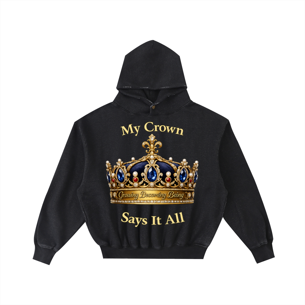"My Crown" Frayed Enzyme Washed Fleece Hoodie
