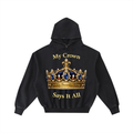 "My Crown" Frayed Enzyme Washed Fleece Hoodie