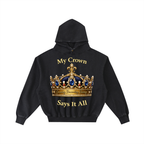 "My Crown" Frayed Enzyme Washed Fleece Hoodie