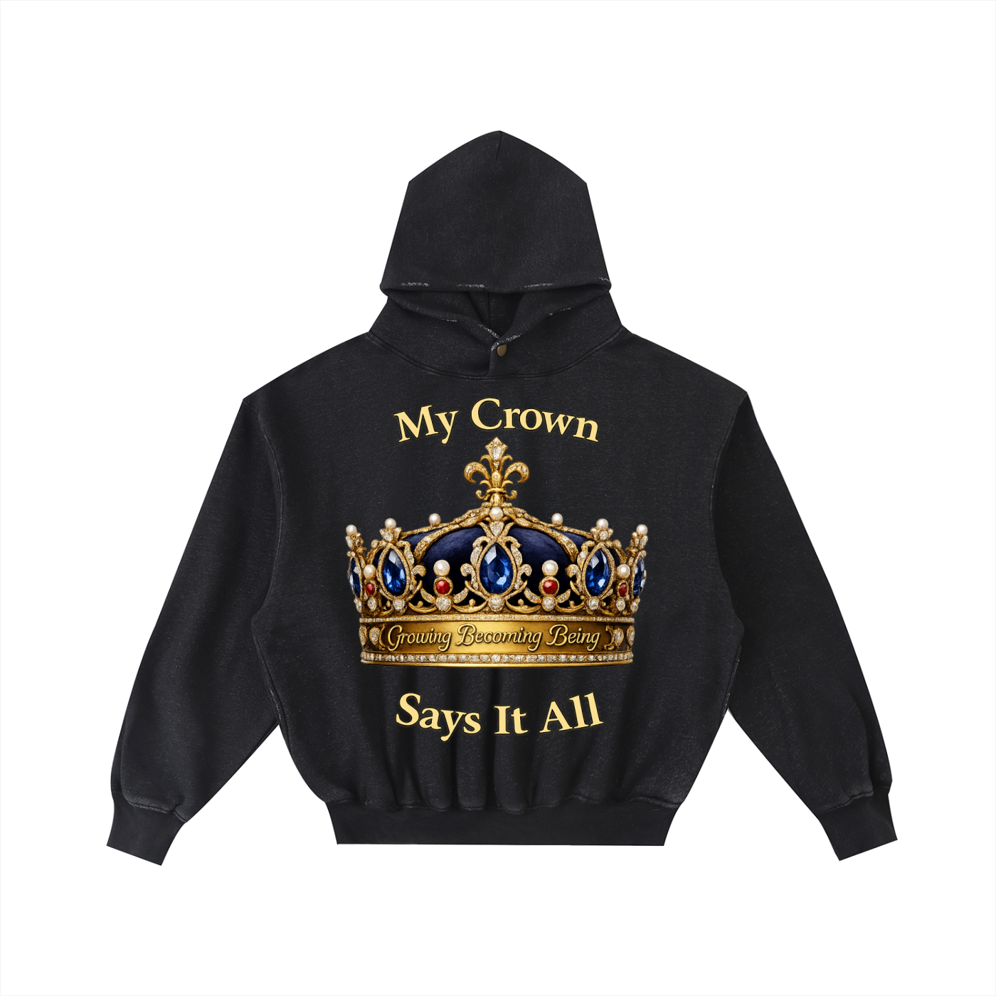 "My Crown" Frayed Enzyme Washed Fleece Hoodie