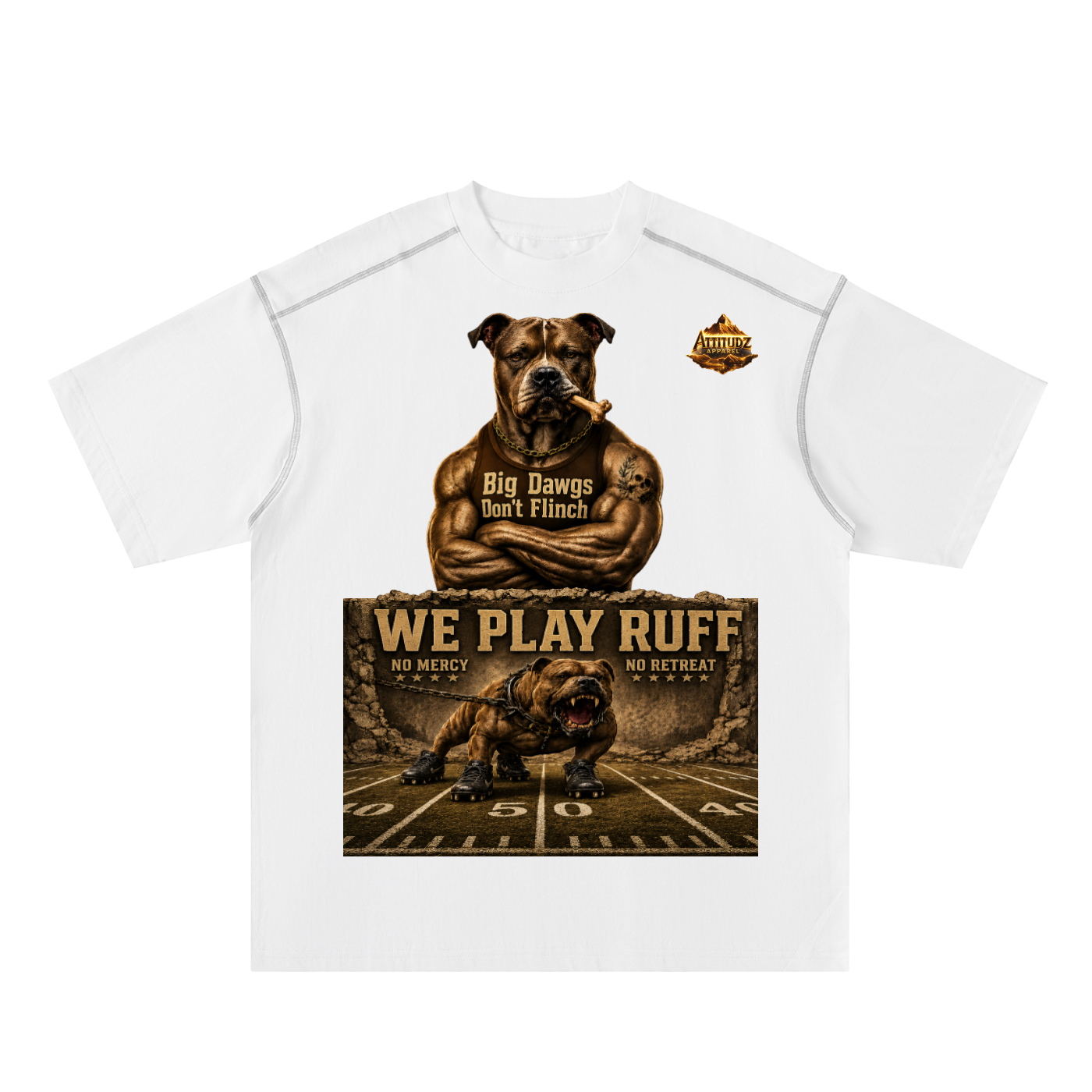 "We Play Ruff" Oversized Contrast-Stitched Cotton Tee