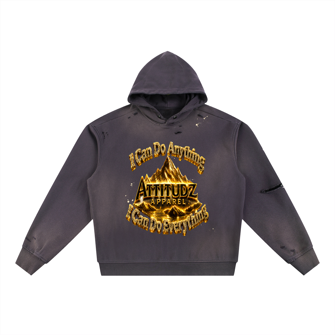 "My Attitudz" Sun Fade Frayed Fleece Hoodie