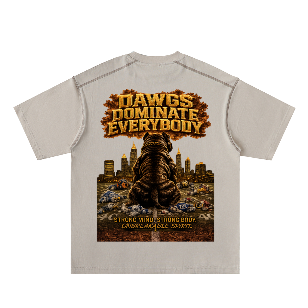 "We Play Ruff" Oversized Contrast-Stitched Cotton Tee