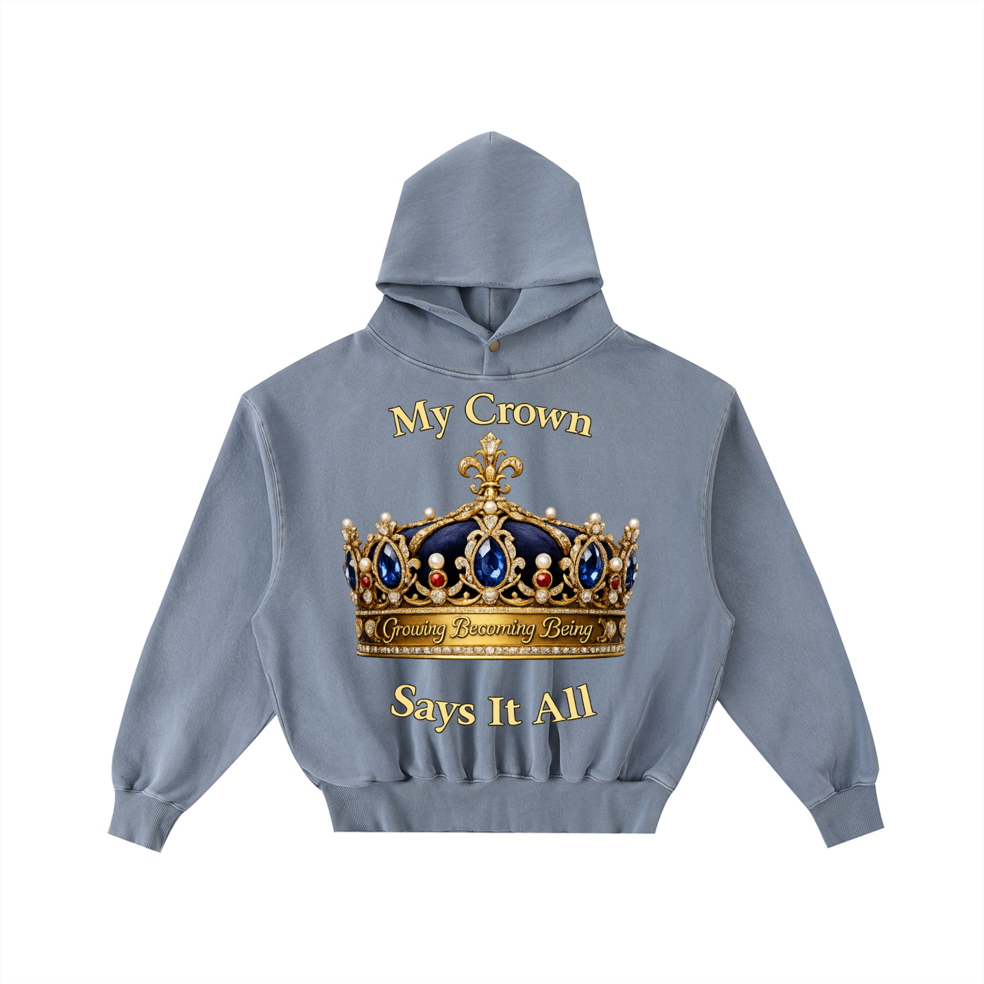 "My Crown" Frayed Enzyme Washed Fleece Hoodie