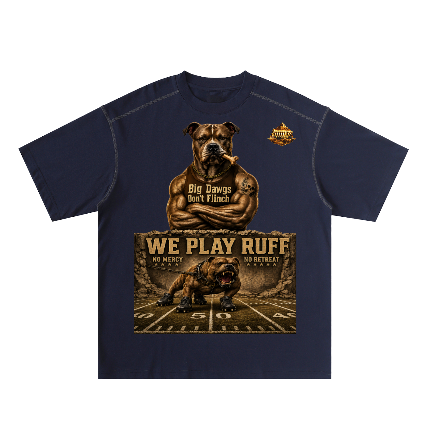 "We Play Ruff" Oversized Contrast-Stitched Cotton Tee