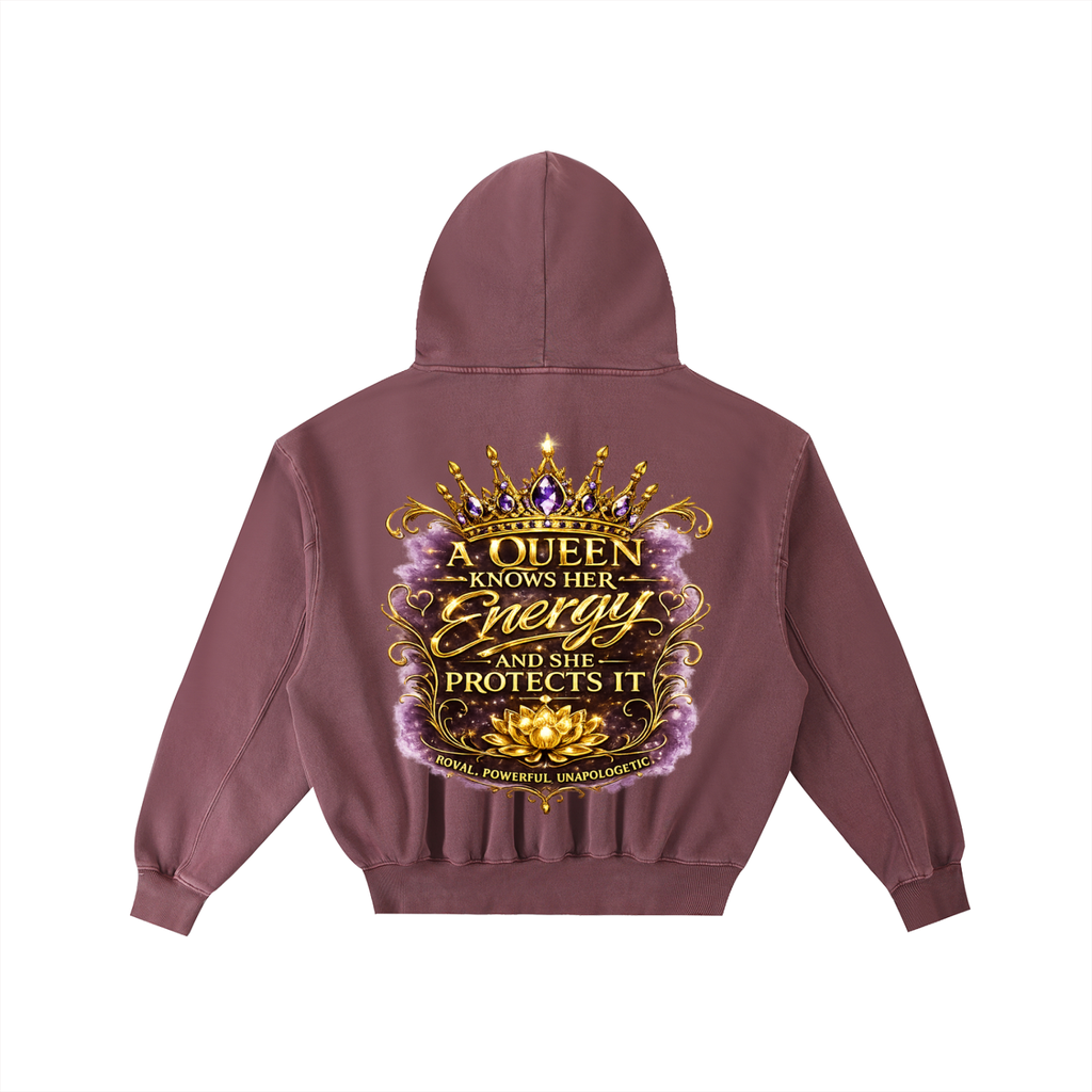 "Queen's Elevate" Frayed Enzyme Washed Fleece Hoodie
