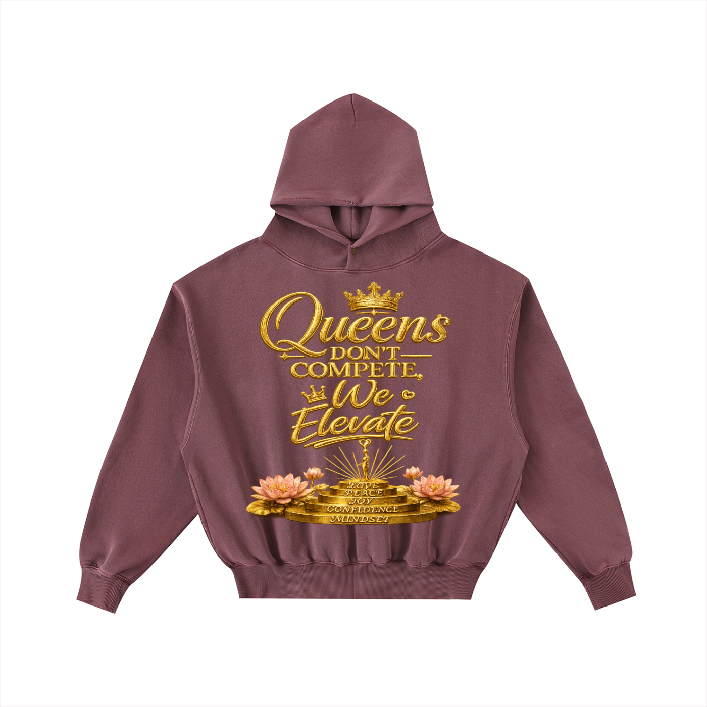 "Queen's Elevate" Frayed Enzyme Washed Fleece Hoodie