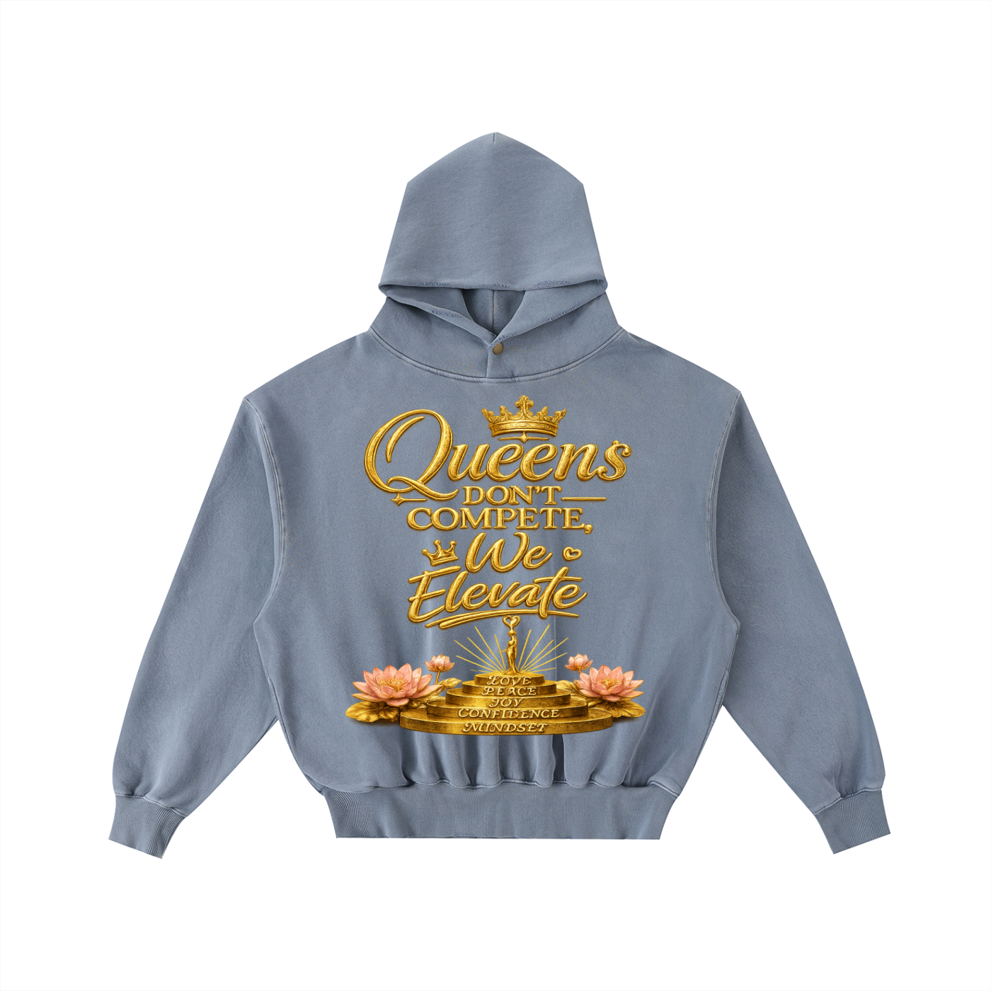 "Queen's Elevate" Frayed Enzyme Washed Fleece Hoodie
