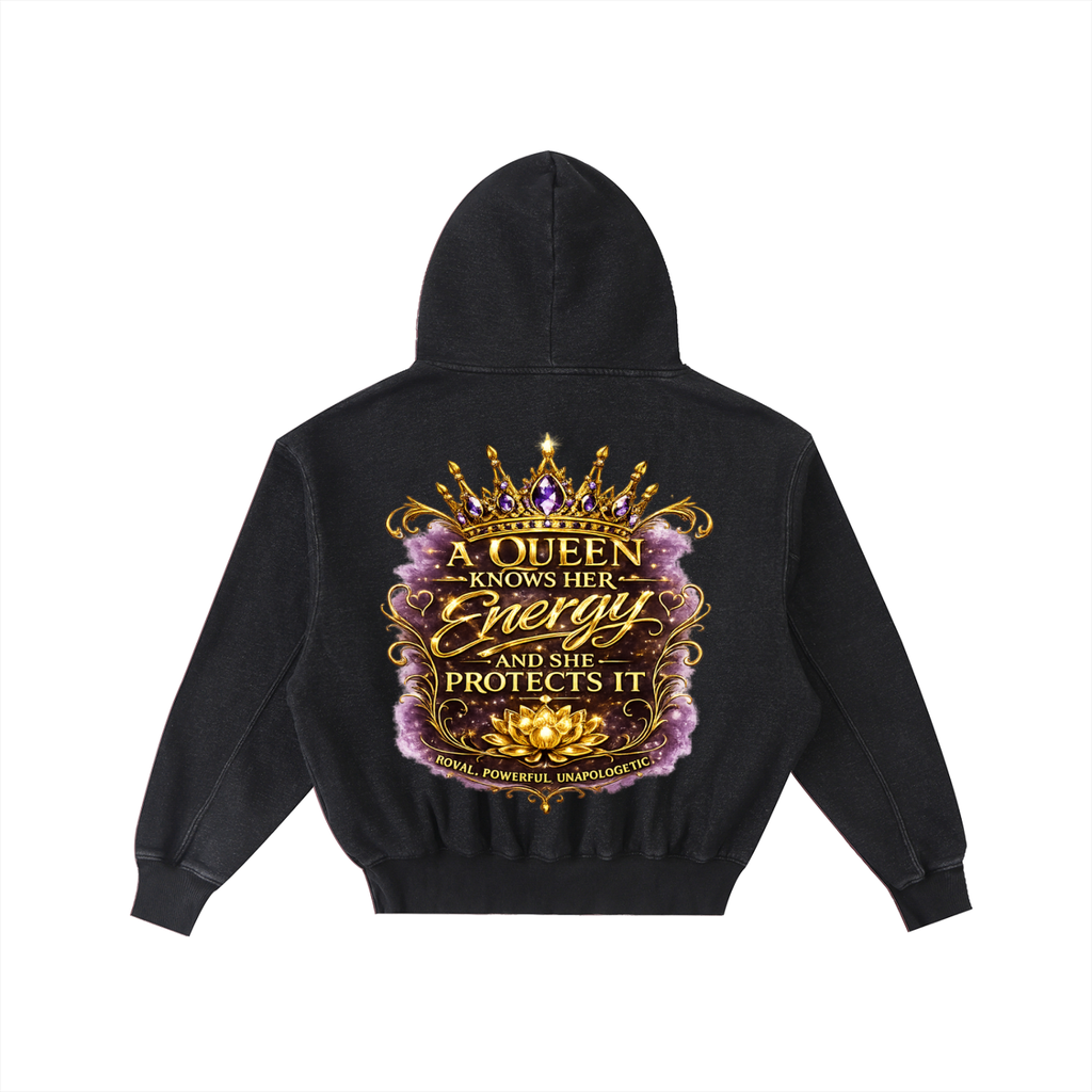 "Queen's Elevate" Frayed Enzyme Washed Fleece Hoodie