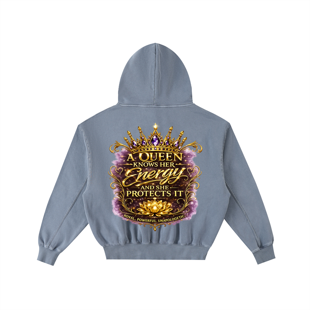 "Queen's Elevate" Frayed Enzyme Washed Fleece Hoodie