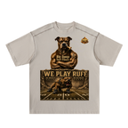 "We Play Ruff" Oversized Contrast-Stitched Cotton Tee