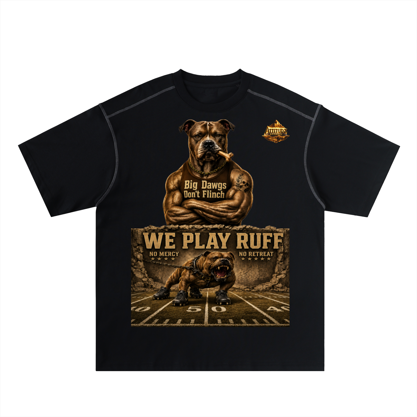 "We Play Ruff" Oversized Contrast-Stitched Cotton Tee