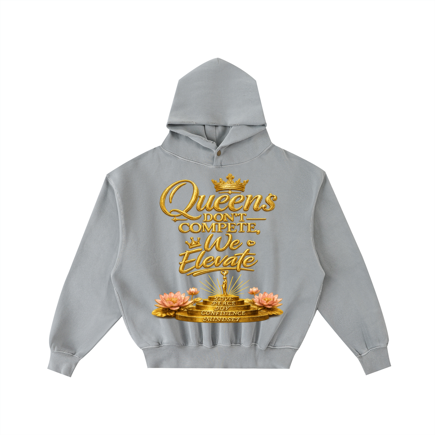 "Queen's Elevate" Frayed Enzyme Washed Fleece Hoodie