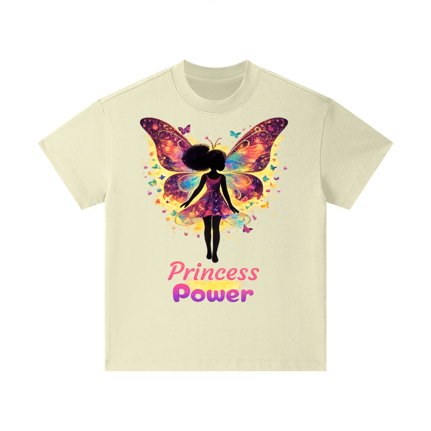 Girl's Princess Power T-Shirt – Cream Silhouette Design