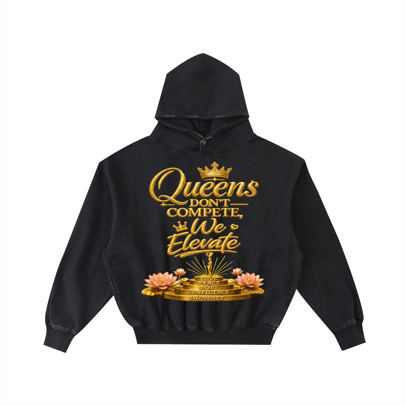 "Queen's Elevate" Frayed Enzyme Washed Fleece Hoodie
