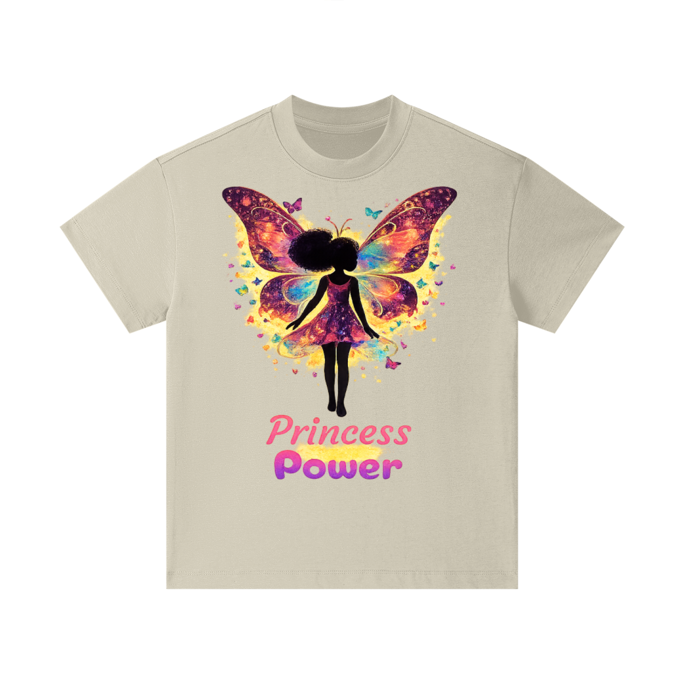 Girl's Princess Power T-Shirt – Cream Silhouette Design