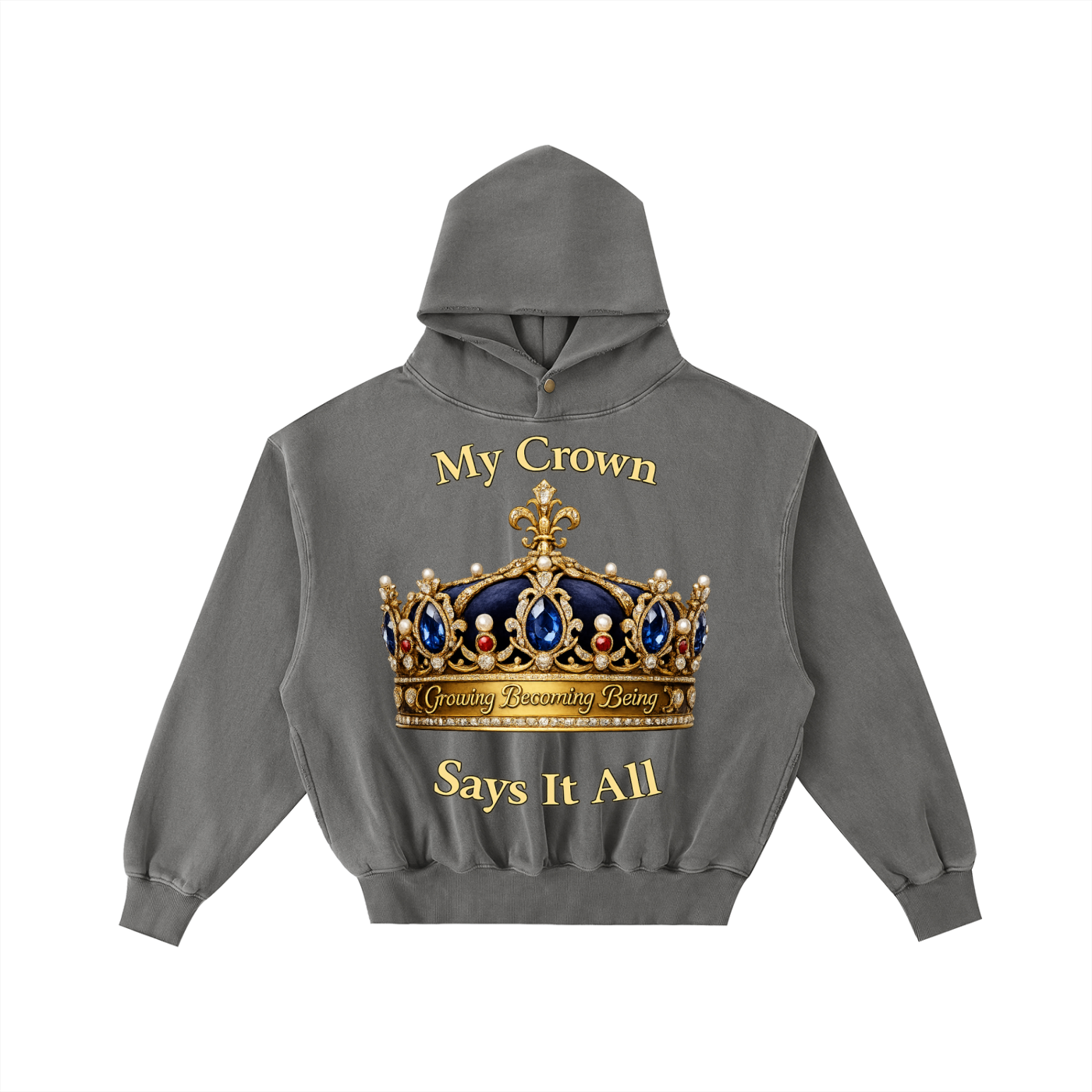 "My Crown" Frayed Enzyme Washed Fleece Hoodie