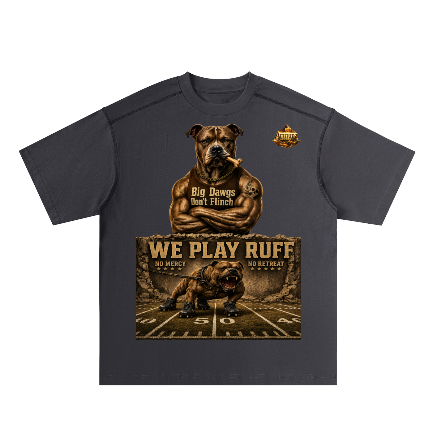 "We Play Ruff" Oversized Contrast-Stitched Cotton Tee