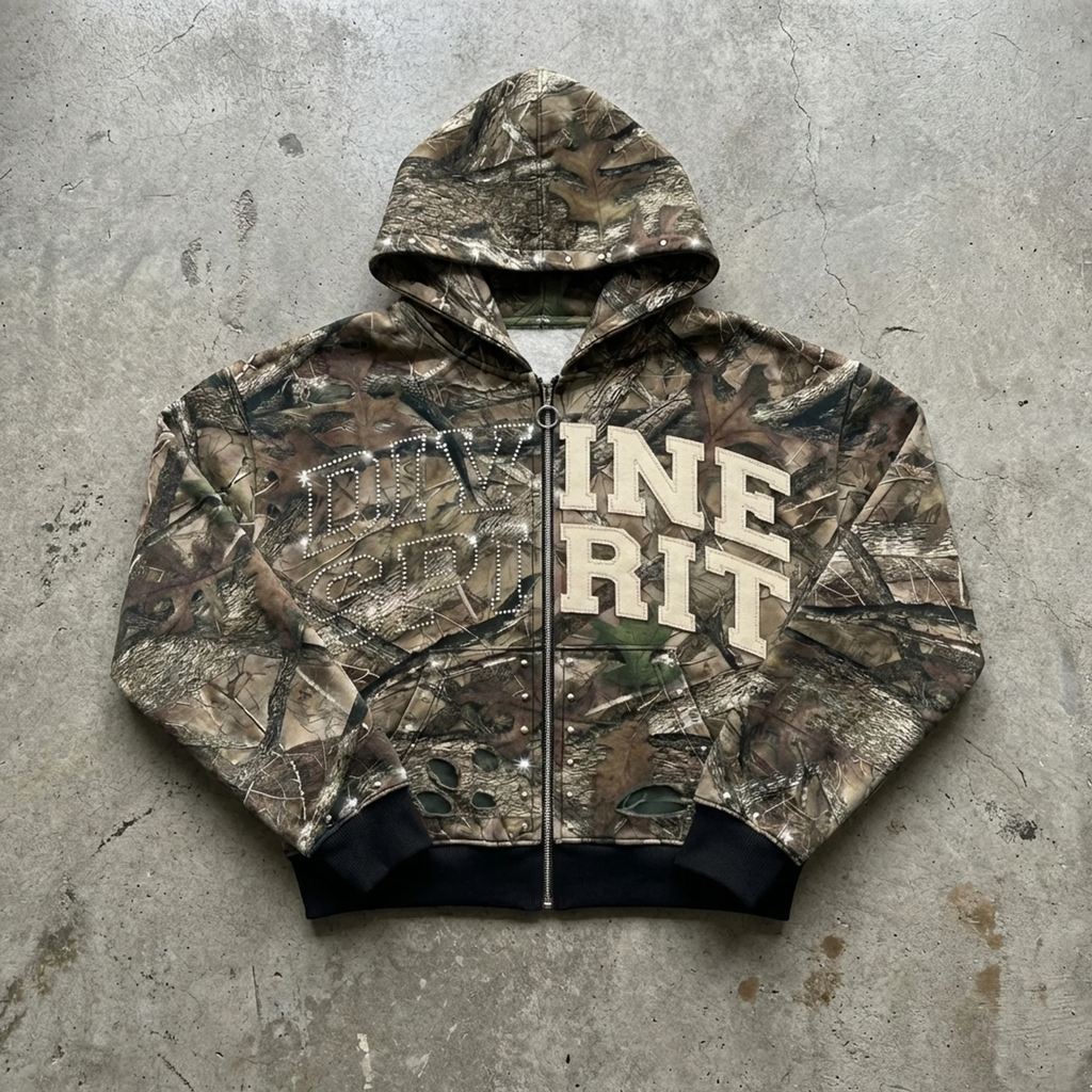 Woodland Status – Rhinestone Camo Cropped Hoodie