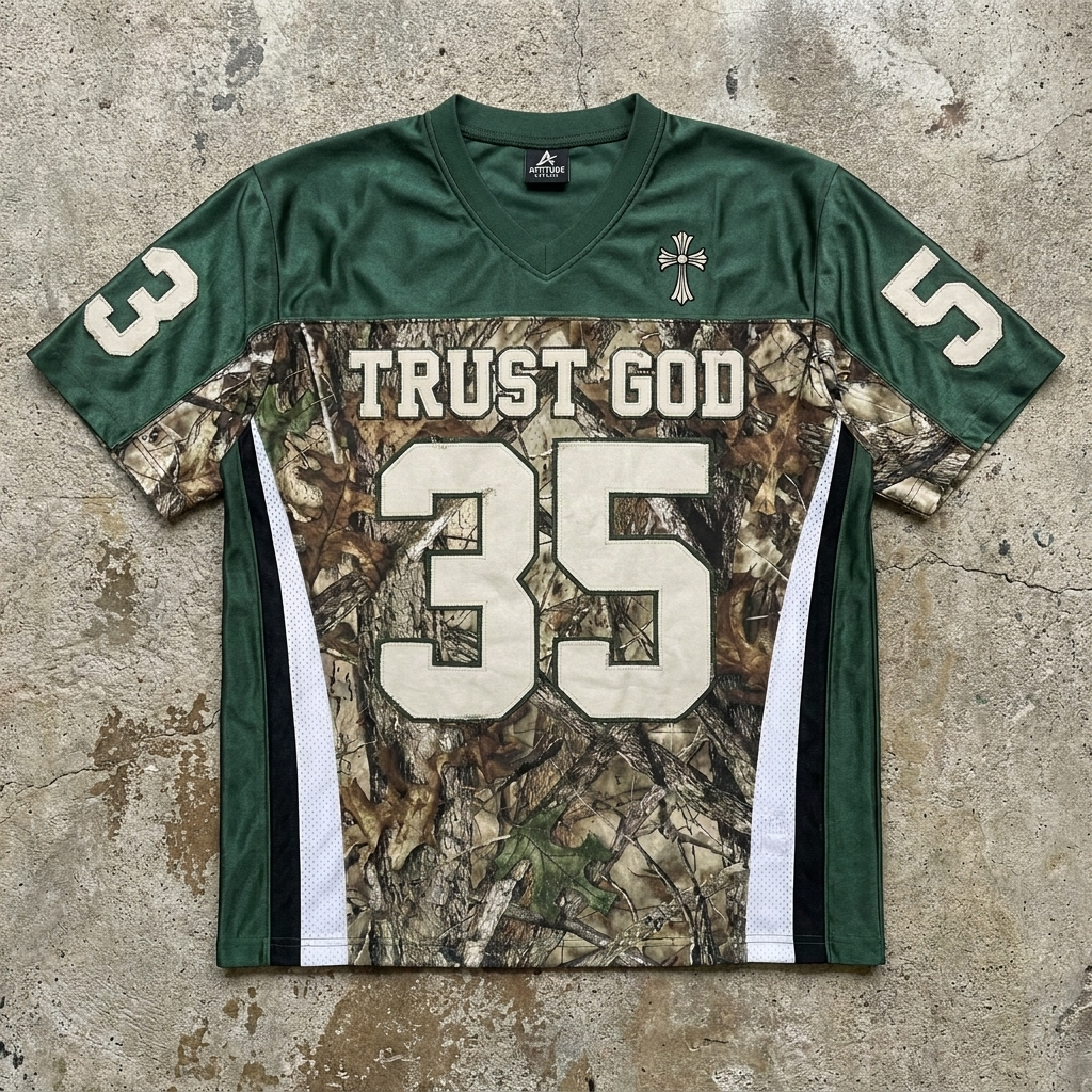 Trust God 35 Camo Football Jersey