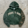 Trust God Rhinestone Camo Zip Hoodie