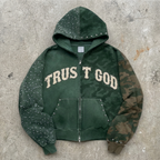 Trust God Rhinestone Camo Zip Hoodie