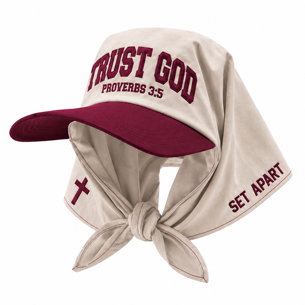 Trust God Set Apart Headscarf Hat — Cream/Burgundy