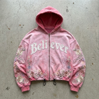 Believer – Embroidered Floral Zip Hoodie