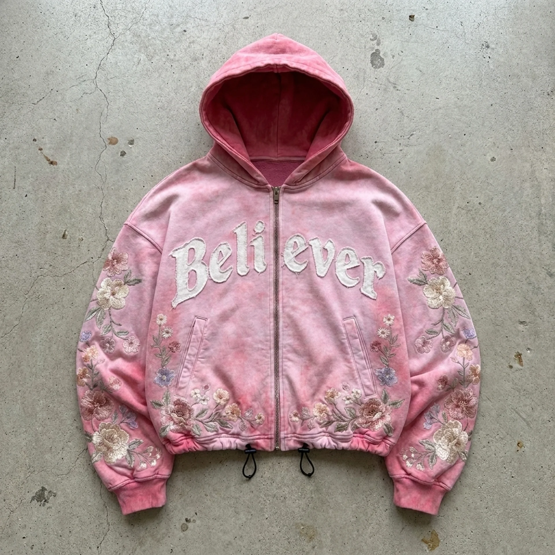 Believer – Embroidered Floral Zip Hoodie