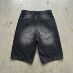 Midnight Crucifix – Rhinestone Cross Denim Shorts