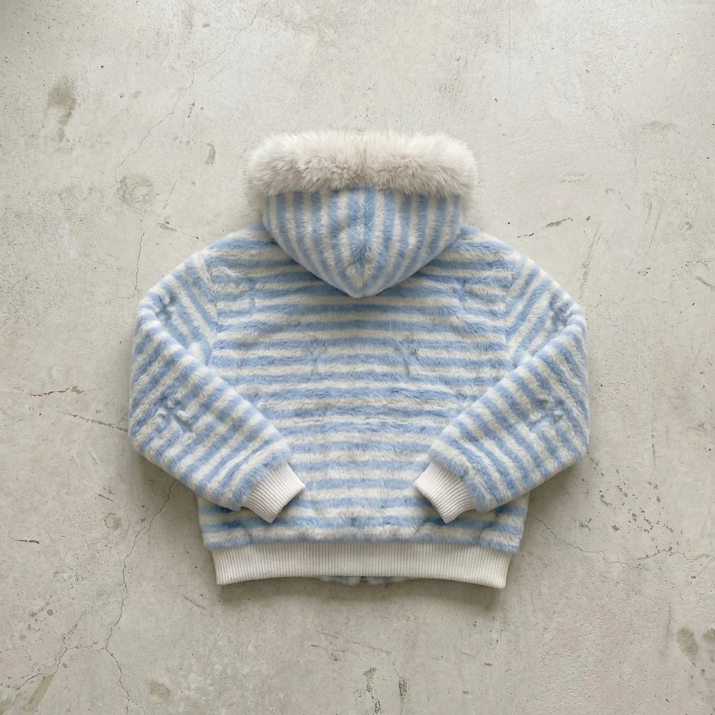 Arctic Drift – Fur Trim Striped Hoodie
